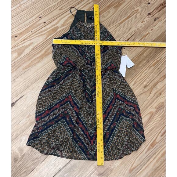 Love Reign Geometric Print Halter Spaghetti Strap Dress Green Red Women’s Size S - Picture 7 of 10